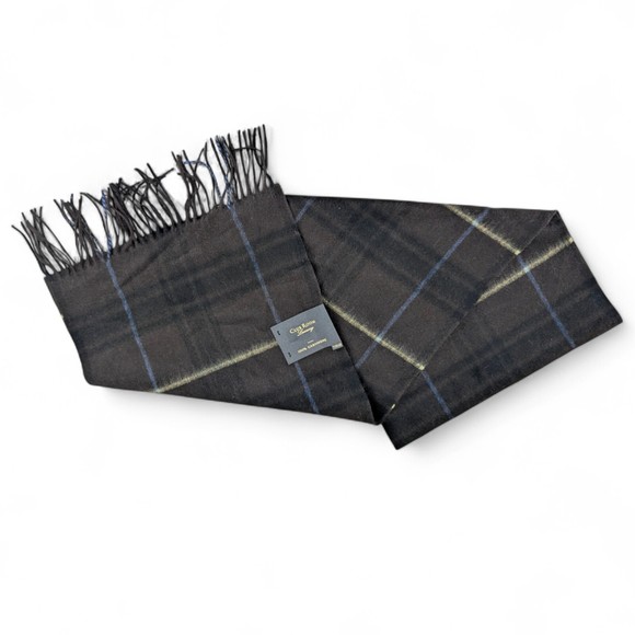 Club Room Men's Solid 100% Cashmere Scarf Brown Plaid $120 - Picture 1 of 4